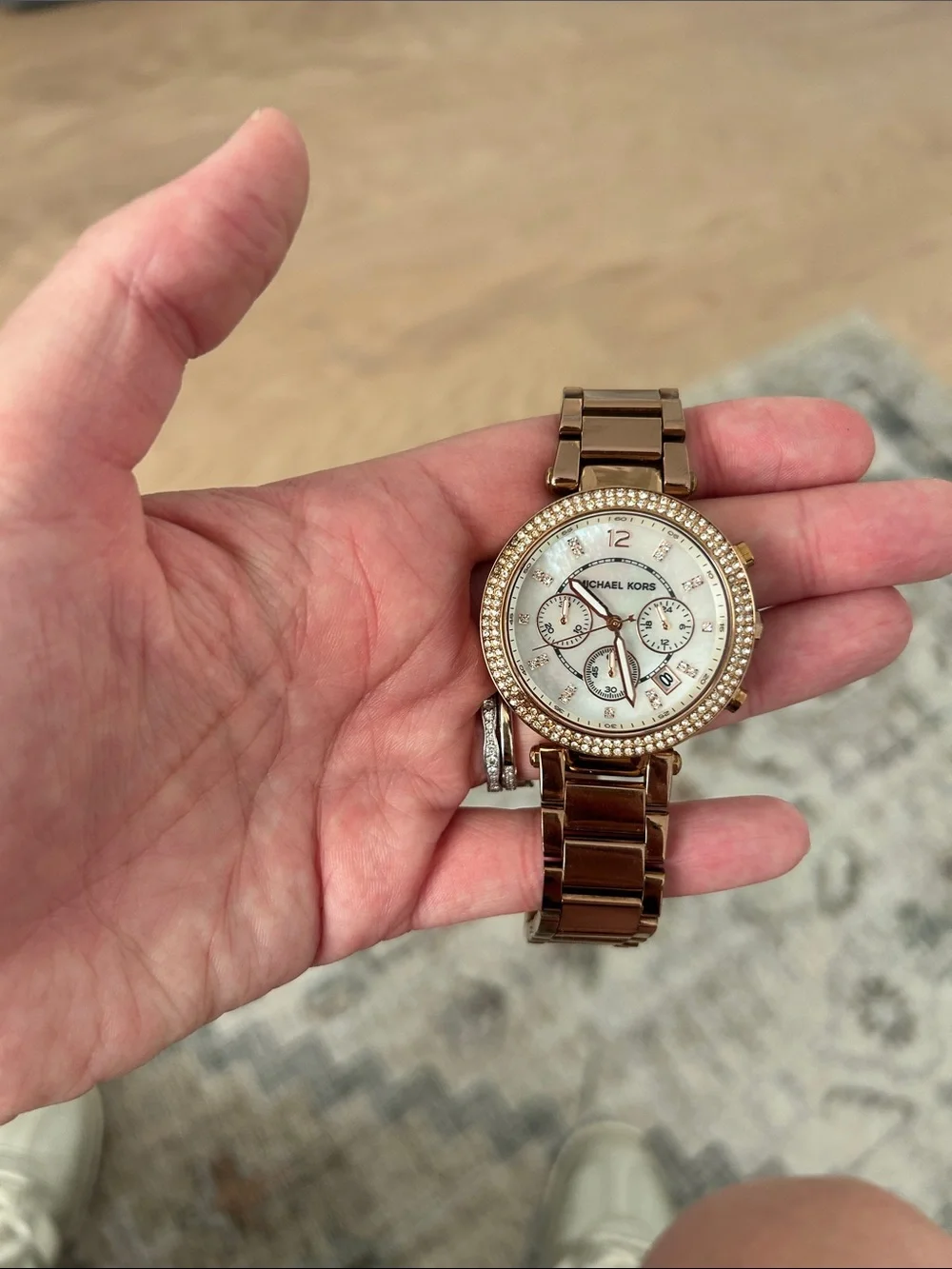 Michael Kors Rose Gold Tone Crystal Bezel Watch